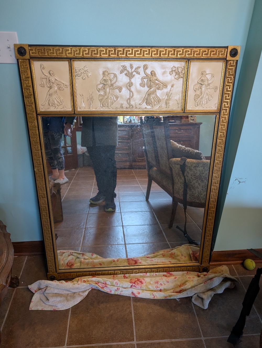 Ornate Gold Framed Wall Mirror with Classical Relief